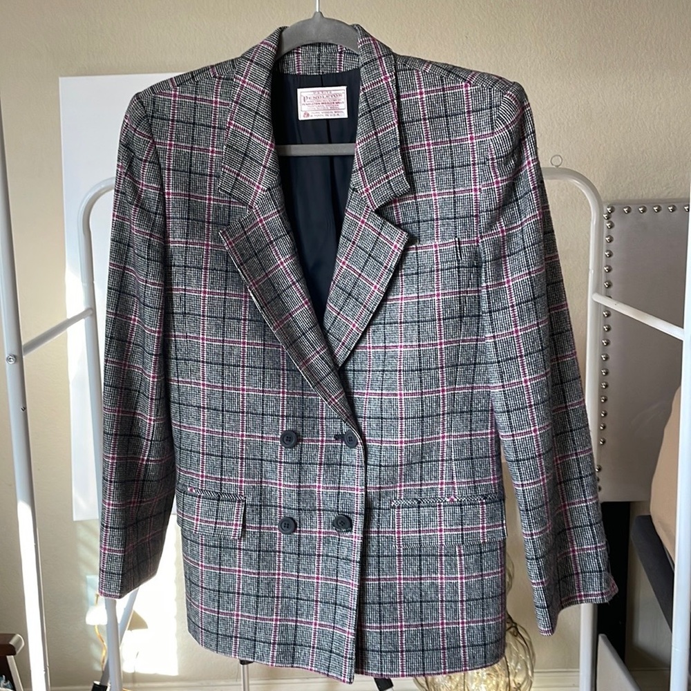 Pendleton Vintage Double Breasted Plaid 100% Virgin Wool Lined Blazer